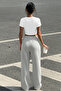 Women's Unprinted Basic Over-The-Hip Baby Tee Crop and Baggy Sweatpants - Two-Piece Sweat Suit - 2