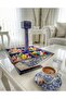 Handmade Wooden, Porcelain-Patterned Presentation Set, Tray + Candy Bowl/Turkish Delight Bowl + Napkin Holder - 3