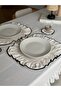 6-Piece Natural Linen Embroidered Rectangular Placemat / American Service Set