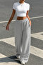 Women's Unprinted Basic Over-The-Hip Baby Tee Crop and Baggy Sweatpants - Two-Piece Sweat Suit - 5