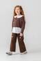 Girl's Heart Embroidered Gabardine Trousers Lycra Sweatshirt Set Brown Stylish Combination - 2