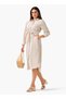 Striped Women Shirt Dress with Tie-Up Belt - 3