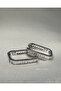 Baguette Stone Geometric Steel Hoop Earrings - Silver Baguette Geo-Hoops - 3