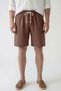 Men's Brown Lightweight Casual Linen Muslin Shorts with Double Cuffs and Back Pockets