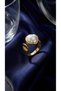 316L Steel Tarnish Resistant Jewelry Gold Color Pearl Inlaid Antique Design Adjustable Women's Ring - 3