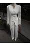 White Shawl, Waist-Fitted V-Neck Jacket and Palazzo Trousers Premium 3-Piece Set