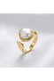 316L Steel Tarnish Resistant Jewelry Gold Color Pearl Inlaid Antique Design Adjustable Women's Ring - 2