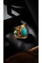316L Steel Tarnish Resistant Jewelry Gold Color Turquoise Detailed Antique Design Adjustable Women's Ring