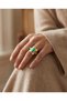 316L Steel Tarnish Resistant Jewelry Gold Color Turquoise Detailed Antique Design Adjustable Women's Ring - 2