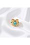 316L Steel Tarnish Resistant Jewelry Gold Color Turquoise Detailed Antique Design Adjustable Women's Ring - 5
