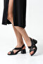 Belaveria Black Women's Cross Strap Detailed Heeled Daily Comfortable Stylish Casual Genuine Leather Sandals - 7