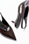 Women's Bitter Brown Crinkled Patent Leather Open-Back Heeled Shoes - 2