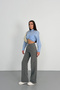 Women's anthracite high-waisted lycra wide leg palazzo pants with hook and loop fastening. - 5
