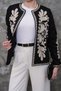 Black Beige Patterned Embroidered Vintage Jacket - 3