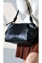 Knot Detailed Medium Size Faux Leather Black Zippered Shoulder Bag Width 35 Length 20 cm - 2