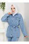 Women's Belted Double Denim Set with Pants - 2