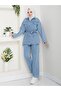 Women's Belted Double Denim Set with Pants