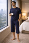 Polo Repubi̇ca 95% Cotton Short Sleeved Men's Capri Pajama Set 3413