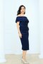 Double Single Sleeve Pencil Long Dress - Dark Blue - 7