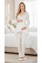 New Season Ecru Long Sleeve Elegant Lace Embroidered Design Maternity Pajama Set - 8