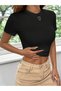 Women's Unprinted Over-The-Shoulder Baby Tee Combed Cotton Crop T-Shirt - 2