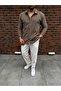 Men's Report Ottoman Fabric Top and Bottom Set Brown Shirt + White Pants - 2