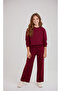 Girl's Cotton Stone Printed Long Sleeve Wide Leg Sweatpants Set
