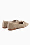 Fridah Beige Bow Detailed Blunt Toe Women's Ballerinas - 5