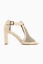 Monica Genuine Leather Beige Ankle Buckle Thick Heeled Women's Shoes - 3