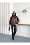 Women's Brown Oversize Faux Leather Jacket - 3