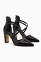 Neyla Black Studded Detailed Cross-Strapped Pointed Toe Women's Heeled Shoes - 4