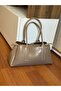 Faux Leather Three-Compartment Women's Hand and Shoulder Bag