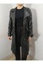 Genuine Calfskin Special Design Model Leather Trench Coat with Special Metal Print - 4