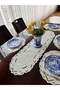 Antique Perforated Console Cover & Runner. Oval Peony Model. 35 X 119 cm - 4
