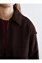 Brown Shirt Collar Women's Suede Look Coat - 4