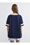 Navy Blue V-Neck Manhattan Printed Oversized Women's T-Shirt - 6