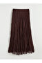 Brown Elastic Waist Chiffon Skirt - 3