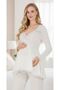 New Season Women's Ecru Lace Buttoned Special Design 100% Cotton Maternity Pajama Set - 5