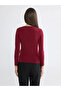 Burgundy Crew Neck Tie Detail Women's Bodysuit - 5
