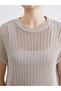Beige Crew Neck Openwork Women's Knitwear Sweater - 4