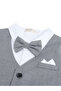 Infant Boys’ Waistcoat, Shirt & Bow Tie Mock Romper 2 Pc Set (Grey) - 4
