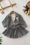 My Little One's 3-Piece Girls' Skirt Set with Plaid Pattern, Floral Brooch Detail and Shirt - Black - 2