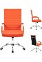 Furmax Ribbed Mid Back Office Chair, PU Leather, Adjustable Swivel - Orange - 4