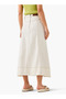 Midi Cotton Denim A-line Skirt with Button Detail - 4