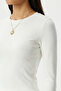 Crew Neck Transparent Crinkle Knitted Blouse Lex0019 White - 3