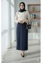 Navy Blue Hijab Pencil Skirt with Side Button Detail - High Waist Stylish Office Skirt