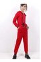 Girl's Hooded Zippered Pocket Knitted Long Sleeve Long Jumpsuit - Lace Detail & 2 Threads - 2
