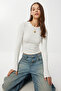 Crew Neck Transparent Crinkle Knitted Blouse Lex0019 White