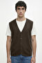 Classic V-Neck Knitwear Vest - Brown - Sand - 2