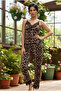 Yellow Leopard Print Rope Strap Lace Knitted Pajama Set 26120726 - 2